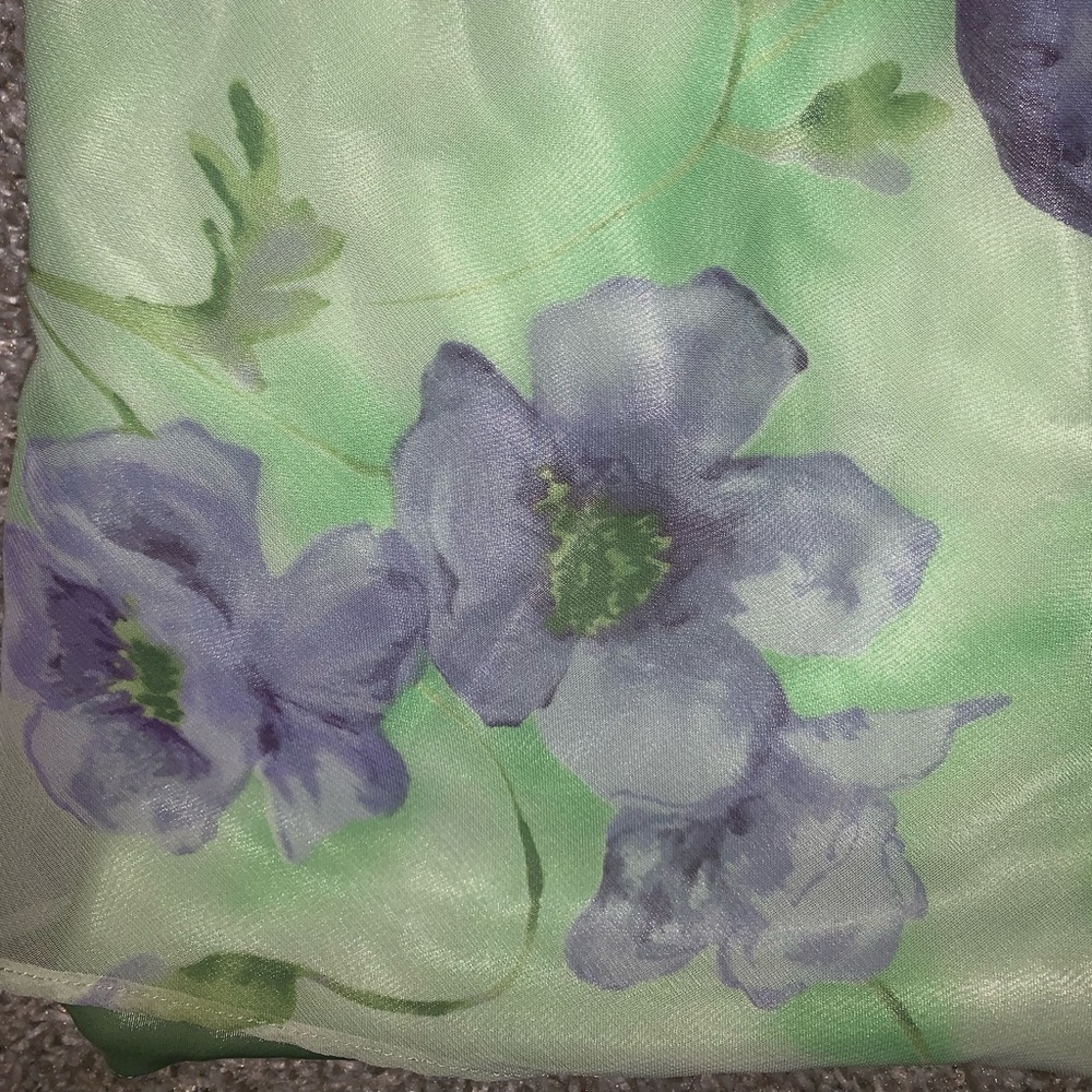 Lime Green & Purple Polyester Floral blouse sz M - Picture 7 of 13